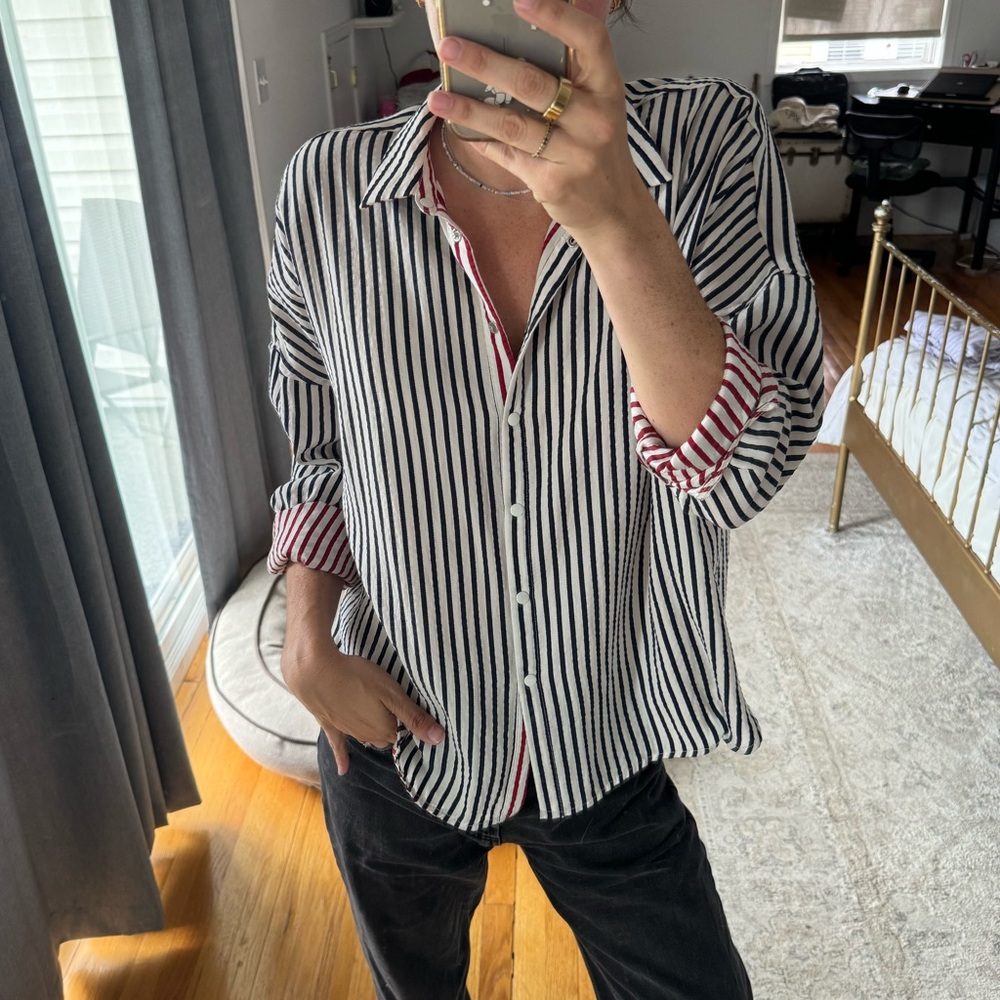 Reversible Red White Blue Striped Blouse